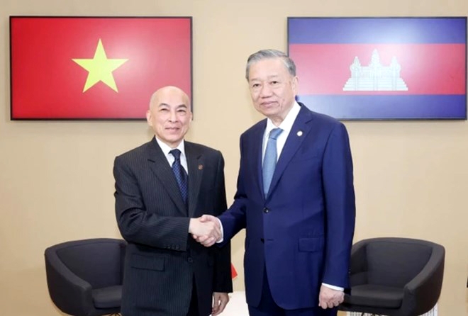 Vietnamese leader To Lam meets Cambodian King Norodom Sihamoni in France